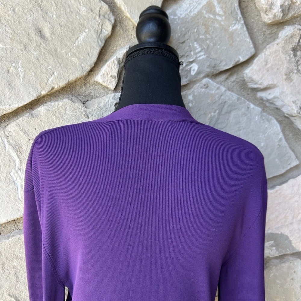 Vintage Marshall Fields Ribbed Knit Top Small Purple Easy Care V Neck Bow - Picture 3 of 4